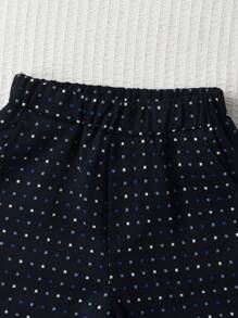 Ensemble de 3 pièces pour jeune garçon: chemise à manches courtes, shorts bleu marine imprimés de pois et gilet, tenue de gentleman pour les vacances, printemps/été