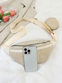 Women's Casual Corduroy Fanny Pack With Mini Pouch