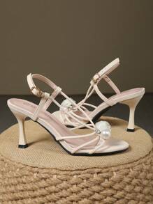 Pointed Toe Thin Heel Strap Buckle Decoration High Heel Sandals For Women, Versatile Party Pumps