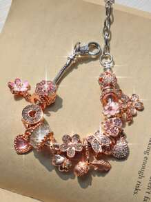 1pc Pink Sakura Flower Charm Bracelet; 1pc Cute Mushroom DIY Bracelet; 1pc Adjustable Butterfly & Flower Bracelet; 1pc Classic Heart Shaped DIY Bridal Wedding Bracelet