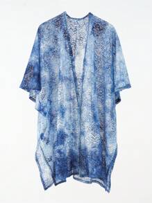 1pc Women's Fashionable Sexy Hollow-Out Blue-White Ombre Cover Up, Lightweight Cover-Up For Spring/Summer Outdoor Casual, Beach Vacation, Sunscreen, Beachwear - Multicolor - View 3