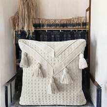 Pompom Cushion Cover 100% Cotton Macramé Raw Natural Boho 45CMX45CM - Màu be - Xem 5