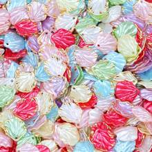 50pcs Colorful 15x17mm Acrylic Leaf Shape Beads With Golden Rim, DIY Jewelry Making - Earrings & Accessory Craft Supplies