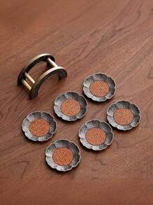 1 件复古合金藤制杯垫，中式茶杯垫，高端防滑防烫茶具，适用于家庭、茶馆等场合放置茶杯，避免水洒在桌子上 - 彩色 - 查看 11