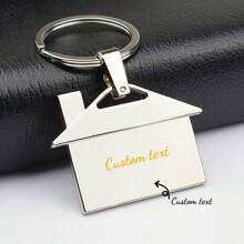 1 قطعة سلسلة مفاتيح مخصصة بشكل بيت، تصميم بسيط وأنيق، مصنوعة من سبيكة الزنك ويمكن نقش النص عليها، هدية رائعة لتهنئة الحصول على منزل جديد، تذكار مثالي للمنزل