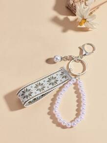 1st Faux Pearl Sleutelhanger & Sleutelhanger, Multi-Color Geweven Geborduurd Patroon Sleutelhanger (Let op: Geweven Band Niet Draagbaar, Parelketting Heeft Elastiek), Elegante Tashanger Sleutelhanger, Mode Lint Sleutelhanger & Sleutelhanger, Universele Sleutelhanger & Sleutelhanger, Auto Sleutelhanger, Dames Mode Sleutelhanger (Kan Licht Kleurverschil Zijn Door Verlichting En Invalshoek Van De Fotografie, Het Werkelijke Item Prevaleert)