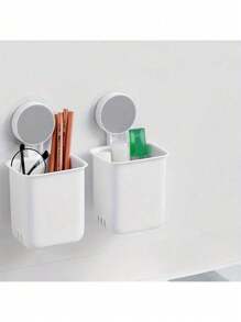 1pc Wall Mounted Storage Box, Bathroom Wall Mounted Toothbrush Holder, Electric Toothbrush, Toothpaste, Razor Self-Adhesive Storage Box, Multifunctional Kitchen Utensil Storage Box, Bathroom Accessories, Kitchen Accessories
