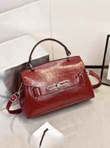 经典时尚妈妈手提包2025新款包包复古轻奢小方包大容量漆皮单肩斜挎包适合通勤逛街