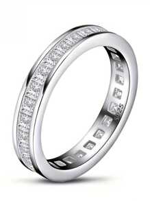 XUJIA 1pc Princess Cut Eternity Ring, 4x4mm Cubic Zirconia Pave, 925 Sterling Silver Engagement Wedding Band, Jewelry Gift, Bridal Accessory - Silver - View 2