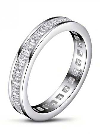 1PC Princess Cut Full Eternity Band Rings For Women All-Around 4x4mm CZ Channel Setting 925 Sterling Silver Engagement Wedding Band Ring Jewelry Gifts Bridal Jewelry