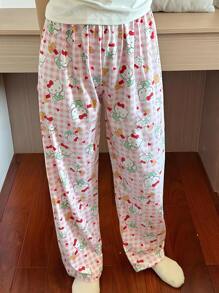 女式 Hello Kitty 可爱卡通印花裤、睡裤、舒适宽松、适合所有季节 - 粉色 - 查看 2