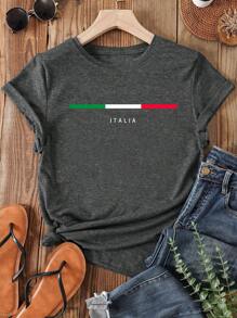 Camiseta de manga corta casual con estampado gráfico para mujer