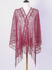 1pc Women's Solid Color Paisley Hollow Lace Tassel Scarf, Versatile Fashion Shawl, Sunscreen Beach Wrap For Party & Vacation - Paisley Pattern - View 7