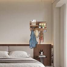 Soporte de pared para llaves, organizador de llaves y correo de madera maciza para pared, perchero de 8 ganchos para llaves para entrada, pasillo, dormitorio, decoración rústica para el hogar - 8 ganchos - Ver 6