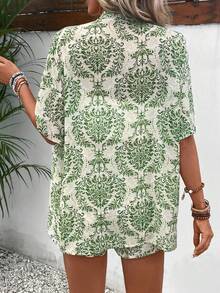 Women's Short Sleeve Shirt And Elastic Waist A-Line Shorts Casual Resort Floral Print Outfit Summer Outfit