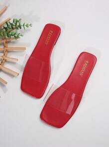 Sandalias planas con tira transparente, cómodas y minimalistas, de estilo europeo y americano con puntera cuadrada y talla grande, zapatos de moda casual para uso en exteriores y playa en verano