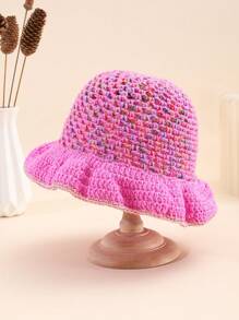 1 szt. damski kapelusz typu bucket hat, styl Y2K, swobodny, uroczy, wydrążony, oddychający kapelusz przeciwsłoneczny, ręcznie tkany, wielokolorowy, dekoracyjny patchwork, modny dodatek do stroju na co dzień/na zewnątrz