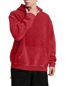 FAIABLE Mens Hoodies Oversized Unisex Wash Hoodie Heavyweight Fleece Vintage Cotton Sweatshirt Men Women Streetwear - Đỏ - Xem 3