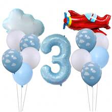 Globo de aluminio en forma de avión y nube de color azul, conjunto de globos para decoración de fiesta de cumpleaños o baby shower con temática de aventura de piloto - Multicolor - Ver 18