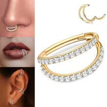1 件 16G 双透明 CZ 铰链鼻环圈 G23 钛防过敏 18K 镀金分段隔膜鼻穿刺珠宝软骨环耳屏海螺耳轮耳垂耳环穿孔、唇环、肚环乳头环 8 毫米 10 毫米女士和男士身体穿孔珠宝