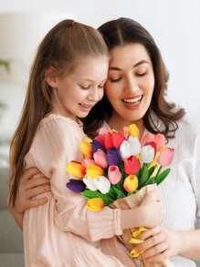 20/30 件白色人造郁金香丝绸花，13.5 英寸，适合作为母亲节、复活节的散装家庭厨房婚礼装饰礼物