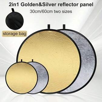 [Draagbare invullichtreflectorplaat] Fotografiereflector Draagbaar opvouwbaar portretopname-invullicht Live-verlichtingsbord Studiofotografie Buitenlichtafschermingsbord / 2-in-1 gouden en zilveren reflecterend paneel (Ramadan-telefoonaccessoires)