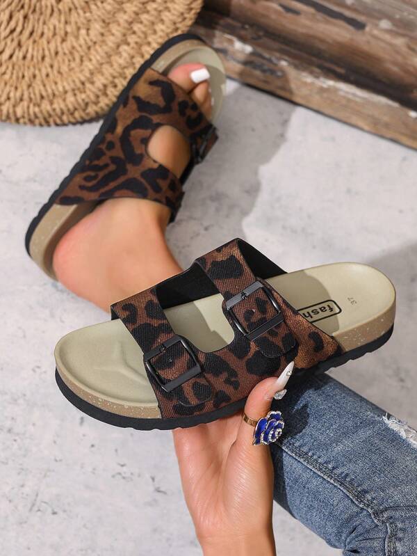 Ultra-Light Thick Flat Soft Bottom Leopard Print Sandals For Beach, Outdoor, Home, Elevating