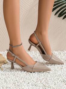 Xin Jing Shoes 女士尖头高跟鞋，百搭时尚，优雅大方，猫跟，派对，细高跟 - 卡其色 - 查看 7