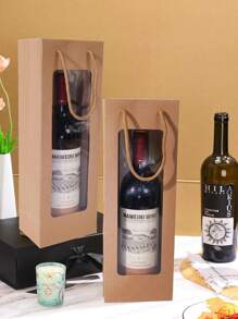 10pcs/1pc Brown Reusable Wine Bottle Gift Bags With Clear Window, Suitable For Wedding, Holiday, Birthday (Brown)