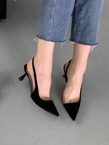 Xin Jing Shoes Giày cao gót mũi nhọn kiểu dáng slingback bằng da lộn, thanh lịch, gót nhọn nhỏ, thích hợp cho tiệc tùng, giày cao gót nhọn. - màu đen - Xem 3