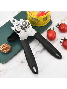 1 Stainless Steel Manual Multifunctional Can Opener, Handheld Can Opener, Kitchen Tool Three In One Powerful Can Opener - Black - View 2