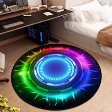 1pc Technological Colorful Optical Element Round Rug, Modern Creative Plush Velvet Printed Rubber Base Area Carpet, Adorable Fuzzy Non-Slip Bedside Mat, Suitable For Living Room, Bedroom, Kitchen, Bathroom, Game Room, All Seasons Home Decor Rugs Door Mat Room Decor Carpet For Living Room Kitchen Rug Bedroom Decor Blankets And Throws Rugs For Bed Room Bathroom Decor Room Decoration Stuff Living Room Decor Office Decor House Decor Home Decor Living Room Bathroom Rug Room Decor Aesthetic