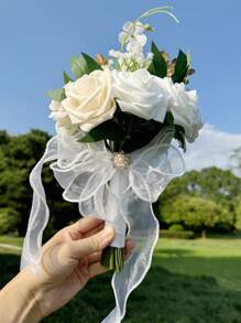1PC PE Artificial Flowers Brides Bridesmaids Wedding Handheld Flowers Simulated Roses Starry Bouquet Wedding Decoration - Multicolor - View 8