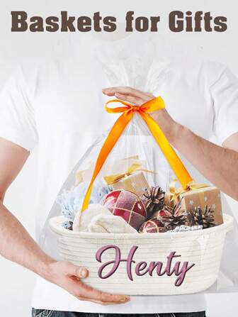 1개 맞춤 자수 선물 바구니 - 타원형 모양 선물 바구니 - 최고의 선물 바구니 - 어버이날, 아버지날, 어린이날, 추수감사절, 크리스마스, 신생아 선물, 다기능, 내구성, 장식, 재사용 가능, 절묘함, 세련됨, 고품질, 다채로운, 현대적, 맞춤형, 개인화, 독특함, 그를 위한 이상적인 선물, 그녀를 위한 이상적인 선물, 남자친구, 아빠, 여자친구, 엄마, 가족, 친구, 찻집, 집, 정원, 사무실, 기념일, 발렌타인데이, 어버이날, 생일, 아버지날, 졸업, 결혼식, 집들이, 집 단장, 맞춤형 보관 바구니, 스칸디나비아 아늑한 집