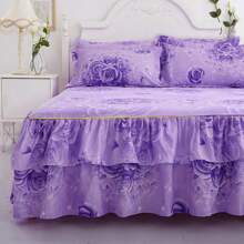 1 件套床裙、印花床罩、四季防滑床单床上用品套装、卧室装饰（床裙 X 1） - 玫紫 - 查看 2