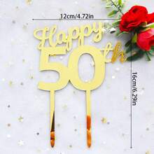 1 قطعة/3 قطع/5 قطع زينة كيك أكريليك ذهبية بأرقام 18/21/30/40/50/60/70/80، مناسبة لأعياد الميلاد والزفاف وتزيين كيك الحفلات - الذهبي - مشاهدة 9