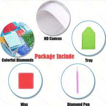 1pc White Dog Theme Round Diamond Painting Kit - Full Drill Diamond Art Canvas DIY Mosaic Craft Set, Including Pen, Glue, Diamond Tray, Diamond Beads. Suitable For Diamond Painting Lovers, Home Wall Decor Gift And Stress Relief