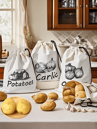 2 个/抽绳鸭袋，便携式购物家庭厨房蔬菜无纺布收纳袋，大蒜袋，洋葱袋，土豆袋，香蕉袋，番茄袋，适用于厨房，餐厅，购物，户外活动