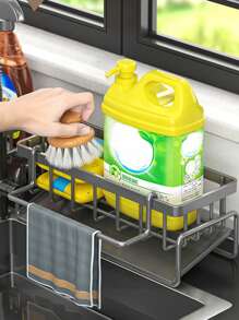 1pc Multi-Functional Carbon Steel Kitchen Storage Rack Kitchen Sink Faucet Sponge Drain Basket Kitchen Shelf Sink Rags Draining Rack Detergent Steel Wire Ball Storage Rack, No Hole Punching And No Installation, Can Hang Cleaning Cloth Can Store Cleaning Tools, Kitchen Accessories