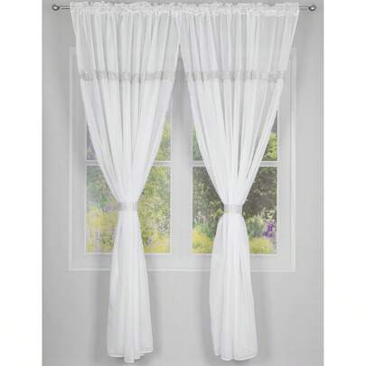 2 peças Cortinas de fita branca pura e brilhante, adequadas para sala de estar, sala de jantar, 150 x 250 cm