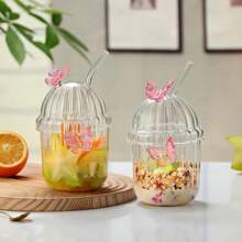 2 piezas Vasos de vidrio a rayas verticales resistente al calor, vasos de café, vasos para bebidas frías de restaurante, vasos para beber de gran capacidad, tazas transparentes para Americano helado, latte, leche, agua con burbujas, té y jugo de frutas, con caja de regalo