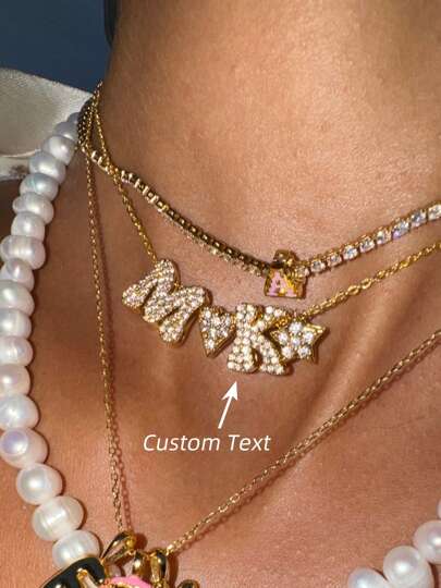 1pc Luxury Cubic Zirconia Initial DIY Pendant Necklace, Customized Simple Letter Name Necklace, Stainless Steel Personalized MAMA Pendant Necklace, Fashionable Gift For Girlfriend, Mom, Family, Friend, Daughter, Anniversary, Valentine's Day, Mother's Day, Birthday, Graduation, Daily Wear, Wedding, Ball, Gold, Stylish, Colorful, Vintage, Hipster, Simple,Silver Stylish