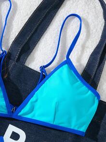 女士纯色黑白拼色性感休闲沙滩比基尼泳装