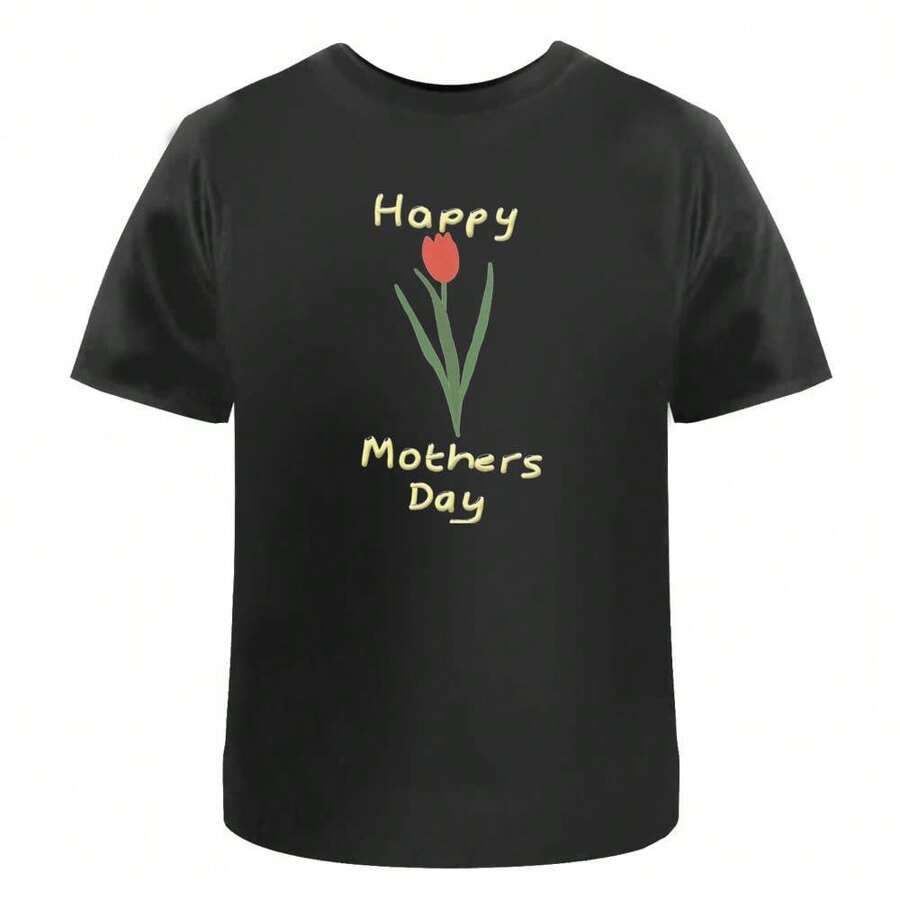 A Very Happy Mother's Day' Men's / Women's Cotton T-Shirts Mother's Day Women's T-Shirt, Women's Summer Casual T-Shirt, Soft And Comfortable Slightly Stretching, Street Hip Hop Cute Style, Casual Short Sleeve Tee - 黑色 - 查看 1