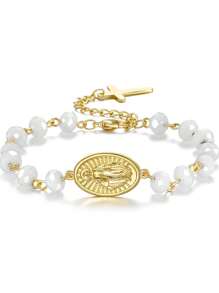 1PC Pulseira com pingente de cruz Maria elegante e simples, joia elegante e delicada, adequada para festas, uso diário para dar às mulheres presentes de Natal