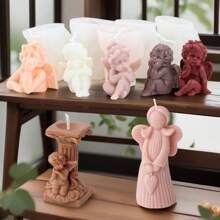 Molde de Silicone de Vela de Anjo Fofo, Molde de Escultura de Anjo de Pilar Romano 3D para Vela Perfumada, Gesso e Resina, Decoração Artesanal DIY, Presentes de Decoração para Casa