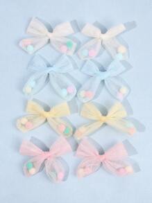 8pcs Hand-Tied Hair Bows For ToddlersPastel Macaron Hair Clip - Tulle & Surprise Pom-Pom Trim For Girls 3-14 ,Soft Elastic Hairpin For Birthday Parties ,Playdates ,Photoprops & Hypoallergenic Sensitive Skin