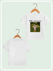 Personalized Pattern & Text Customization, Customize Your Child's Photo/Group Photo/Pet/Landscape, Birthday/Anniversary Holiday Pattern Customization, Team/Outdoor/Class Uniform Customization, Girls' Short Sleeve Round Neck T-Shirt, Customized Gifts, Cultural T-Shirts, Summer Girls' Top