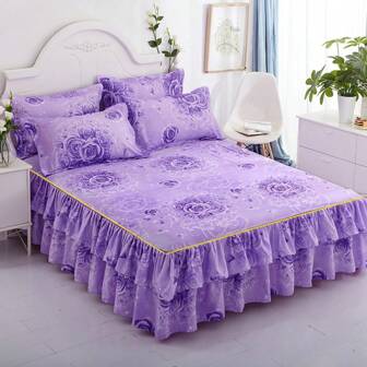 1pc Fitted Bed Skirt, Printed Bedspread All Season Non-Slip Bed Sheet Bedding Set, Bedroom Decor (Bed Skirt X 1)