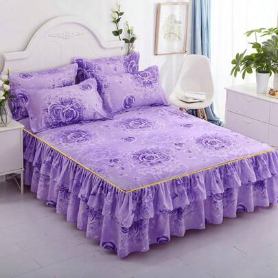 1 pieza Falda ajustada para cama, juego de ropa de cama con edredón estampado de uso durante todo el año antideslizante, decoración para el dormitorio (Falda para cama x 1)